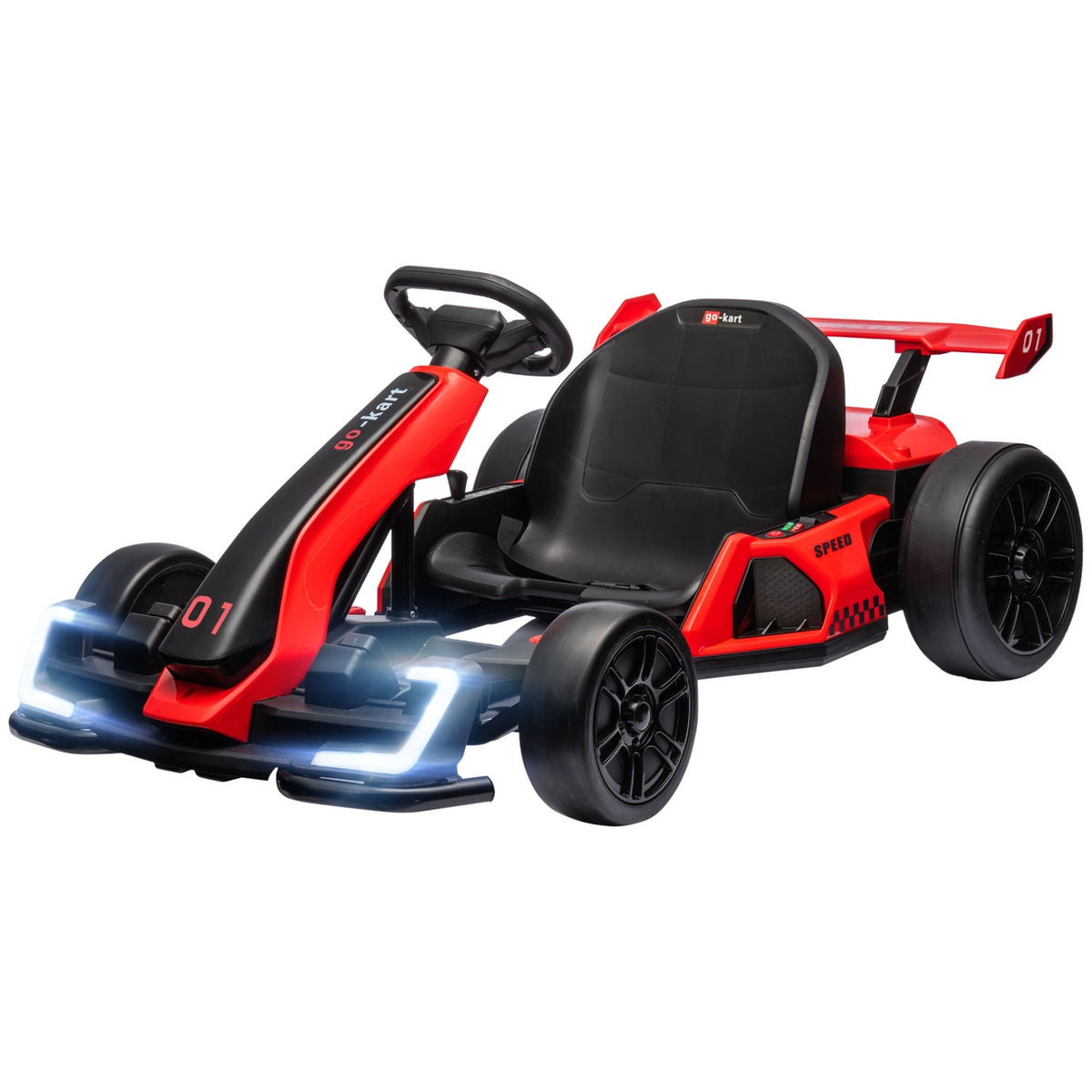 Go-kart for children, electric kart with horn and music function, adjustable seat, up to 12 km/h, plastic, metal, red