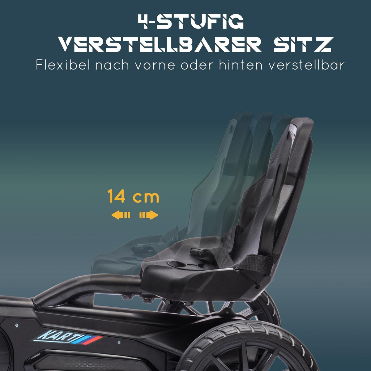Go-kart pedal car with handbrake, adjustable seat, forward and reverse gear, pedal vehicle children's vehicle Kettcar for children 3-8 years black