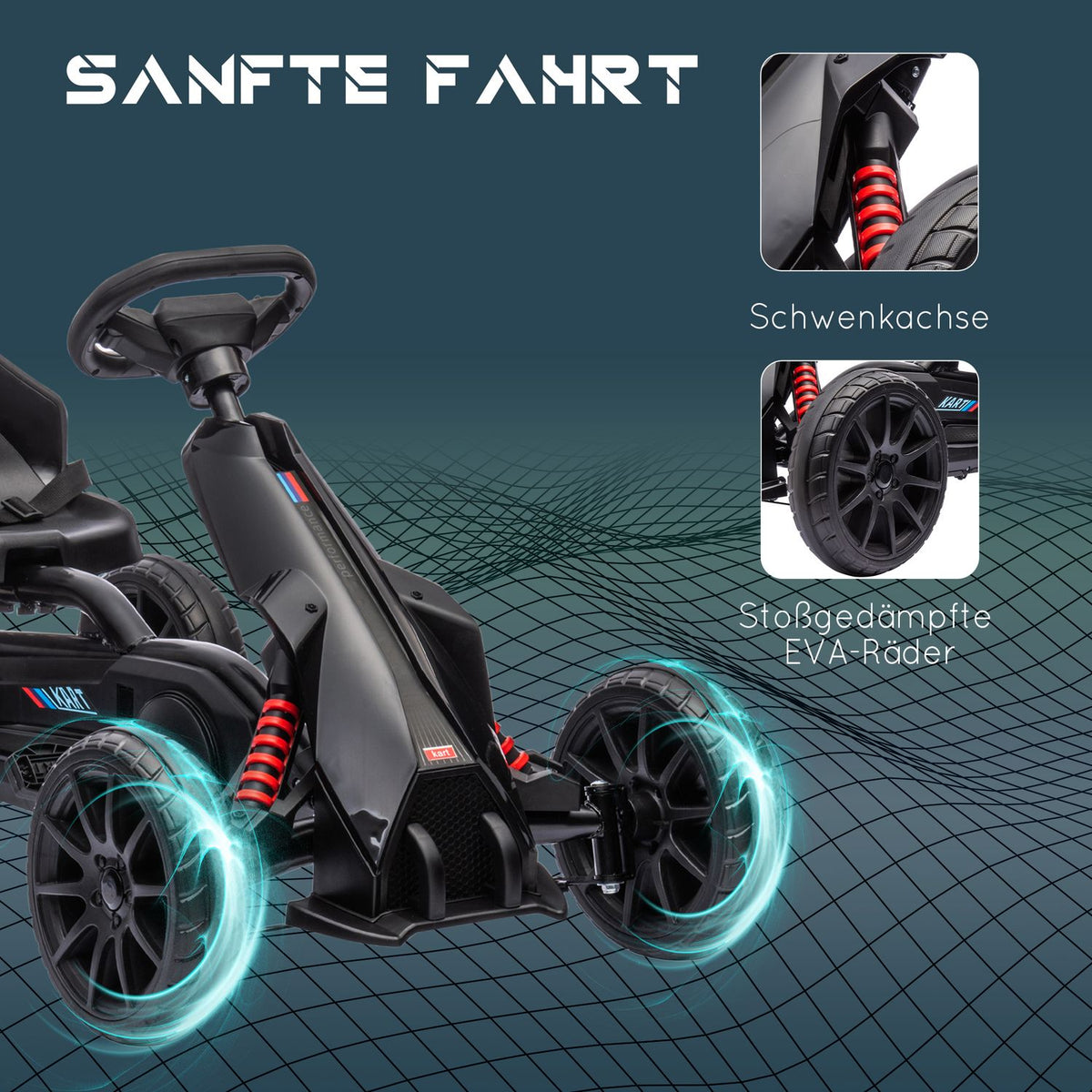 Go-kart pedal car with handbrake, adjustable seat, forward and reverse gear, pedal vehicle children's vehicle Kettcar for children 3-8 years black