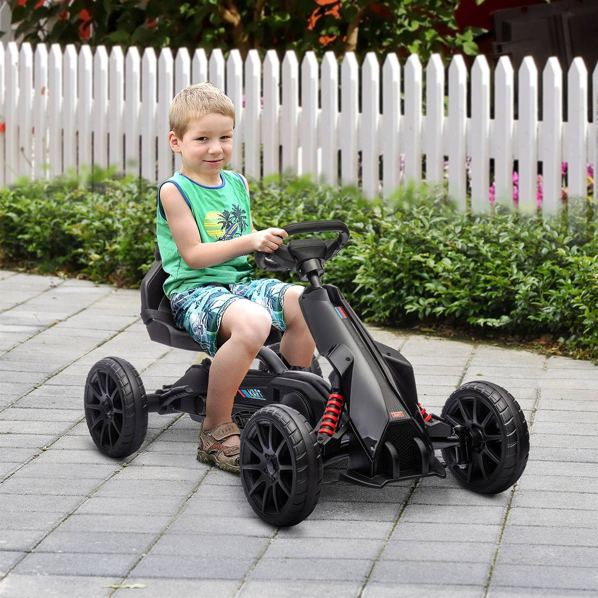 Go-kart pedal car with handbrake, adjustable seat, forward and reverse gear, pedal vehicle children's vehicle Kettcar for children 3-8 years black
