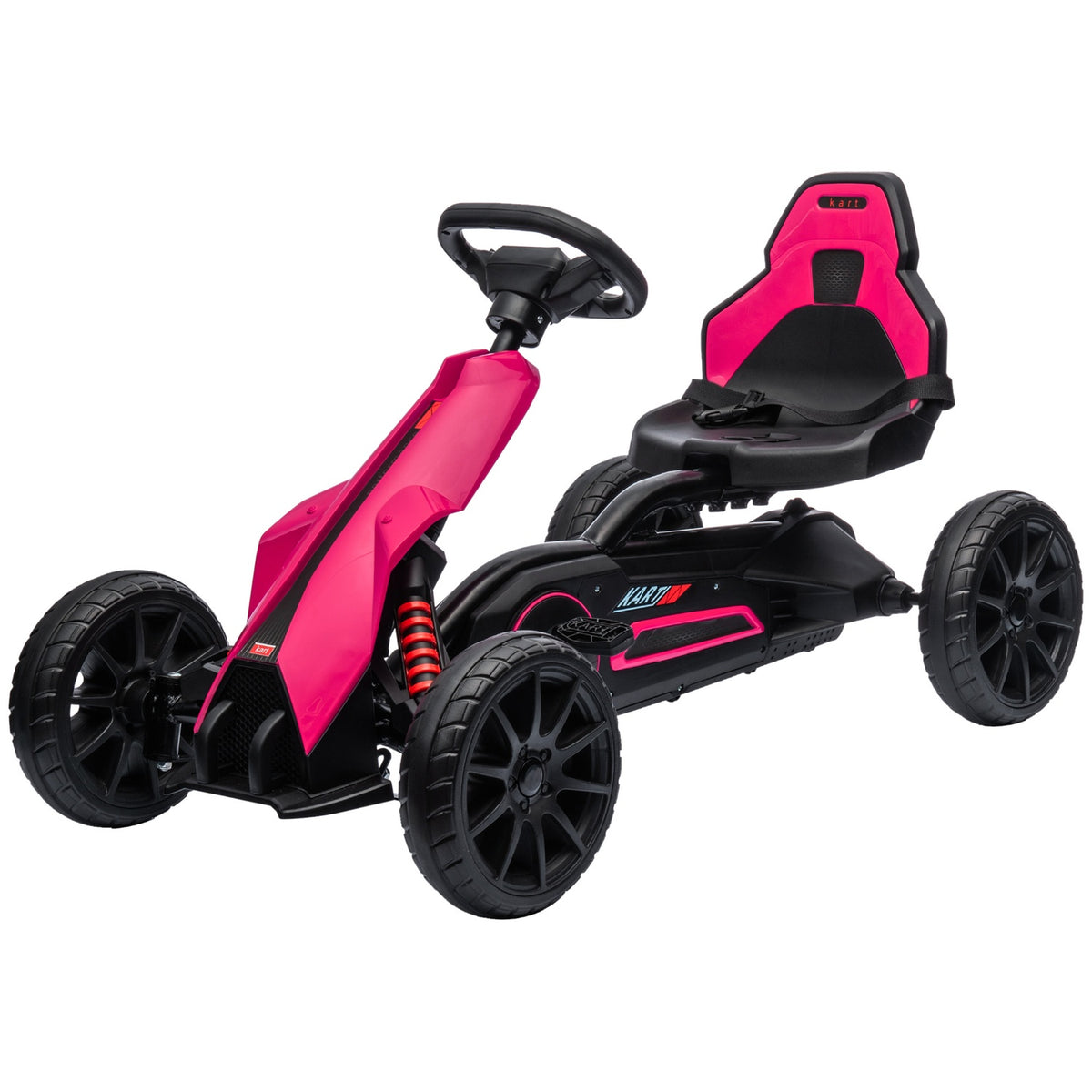 Go-kart pedal car with handbrake, adjustable seat, forward and reverse gear, pedal vehicle children's vehicle Kettcar for children 3-8 years pink