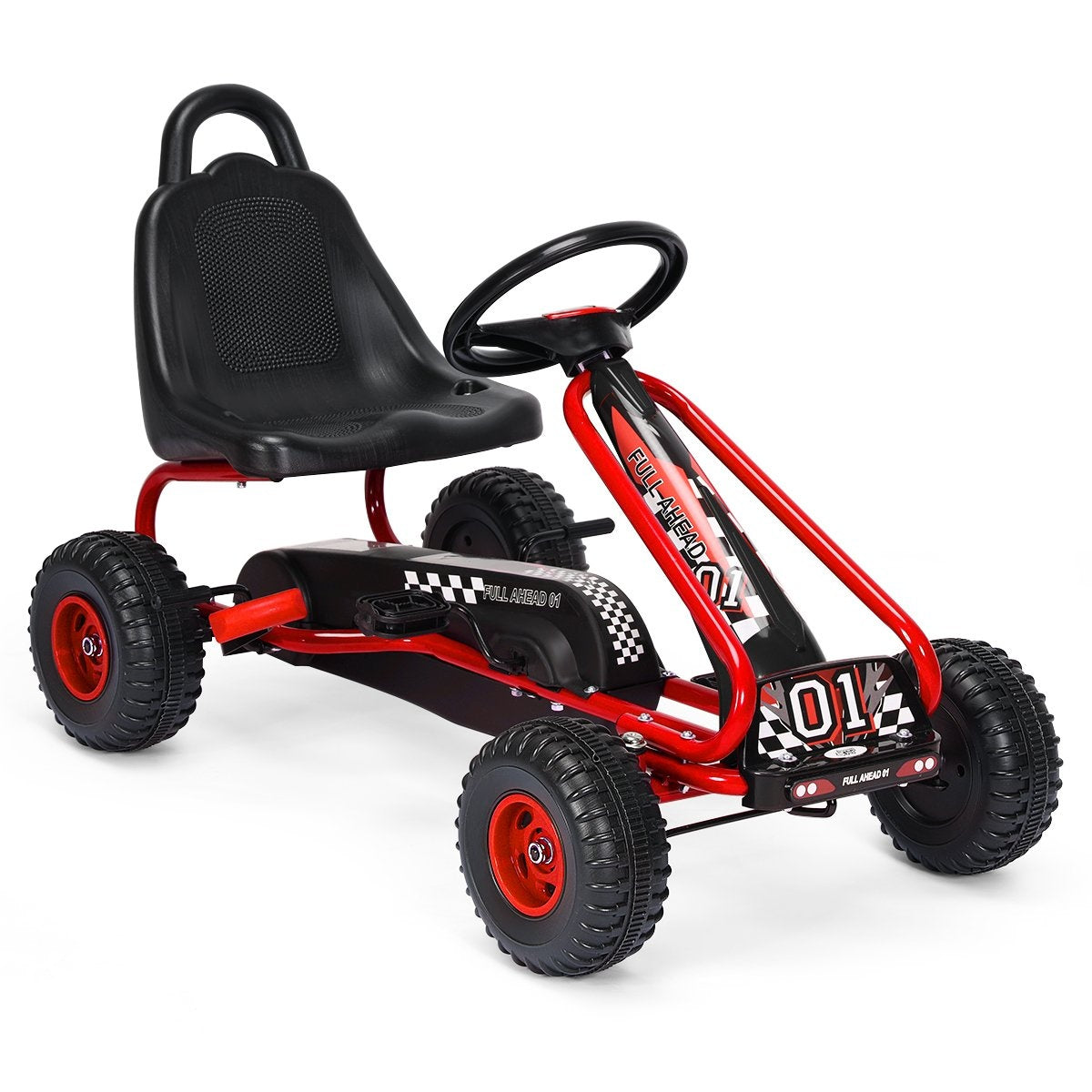 Go-kart with adjustable seat and handbrake, pedal car with a load capacity of up to 30 kg, pedal go cart red