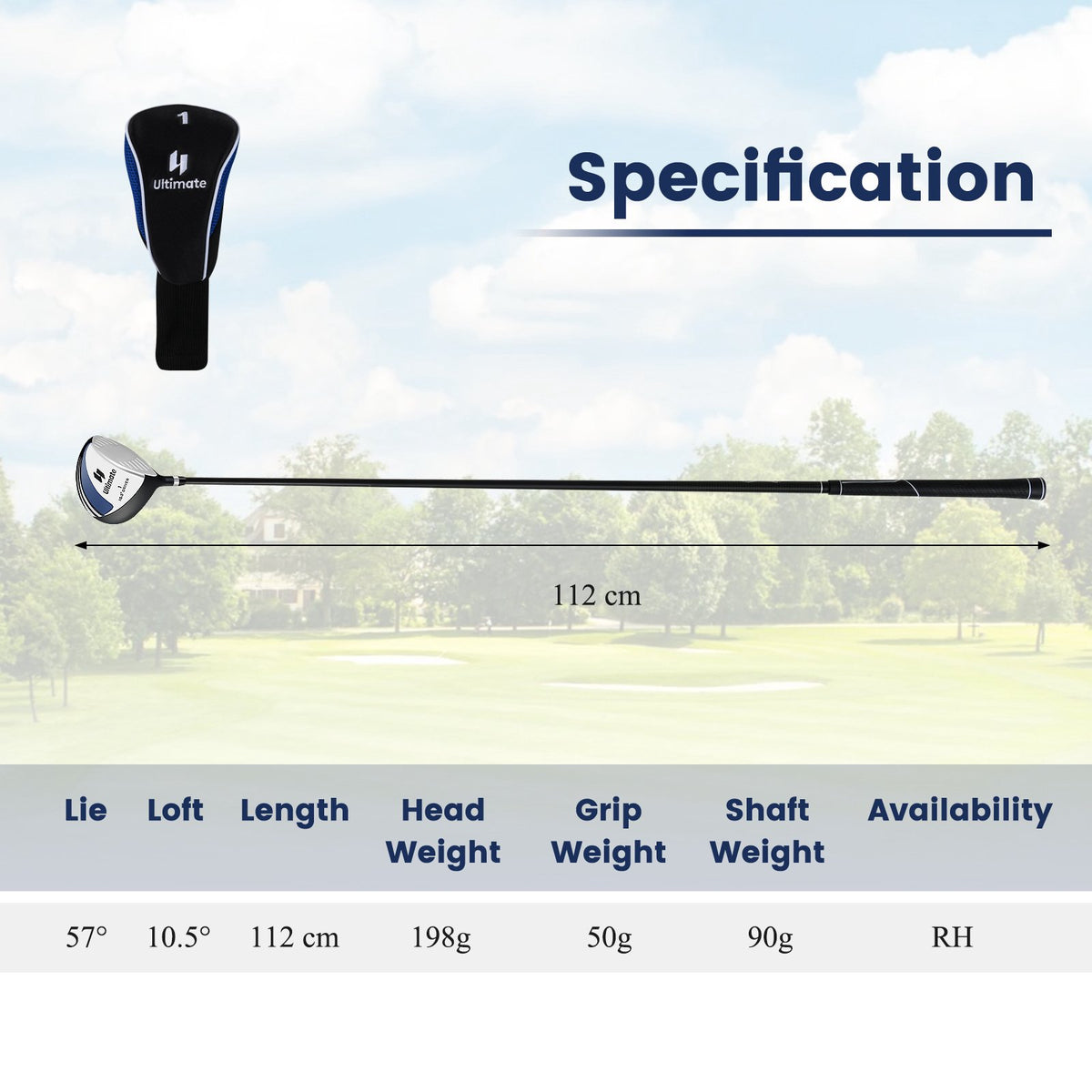 Golf Driver 10.5 Loft, Graphite Shaft, Headcover, Right-Hand