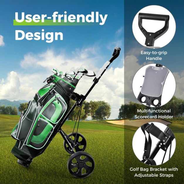 Golf Push Cart, Foldable 2-Wheel Steel Frame, Scoreboard