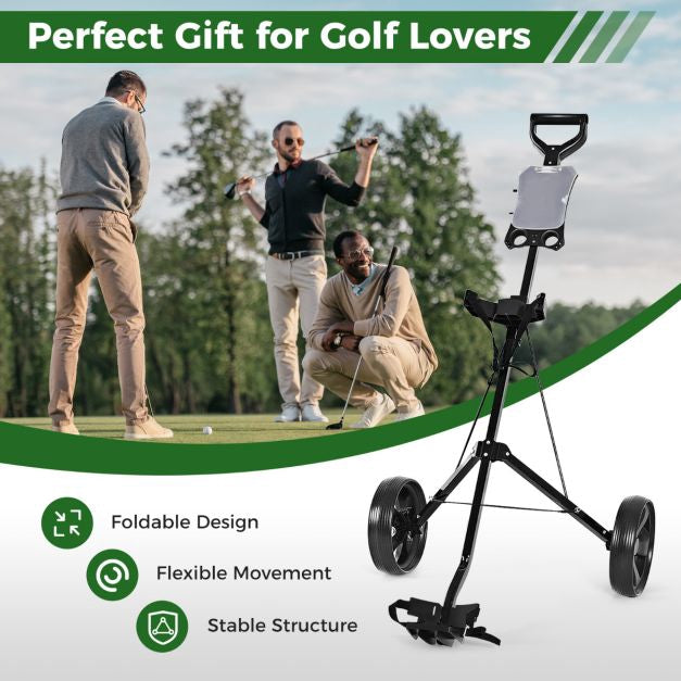 Golf Push Cart, Foldable 2-Wheel Steel Frame, Scoreboard