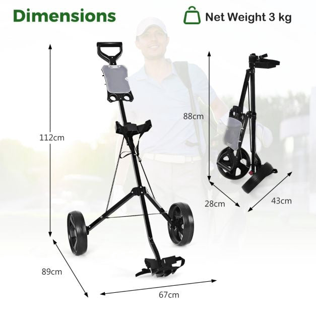 Golf Push Cart, Foldable 2-Wheel Steel Frame, Scoreboard