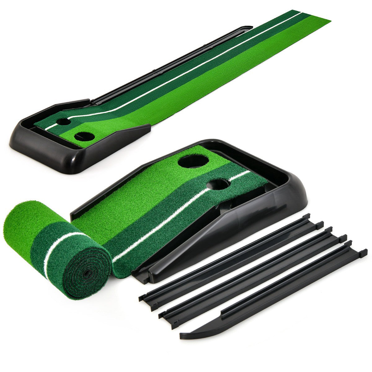 Golf Putting Mat 250 cm, Auto Ball Return, 2 Holes