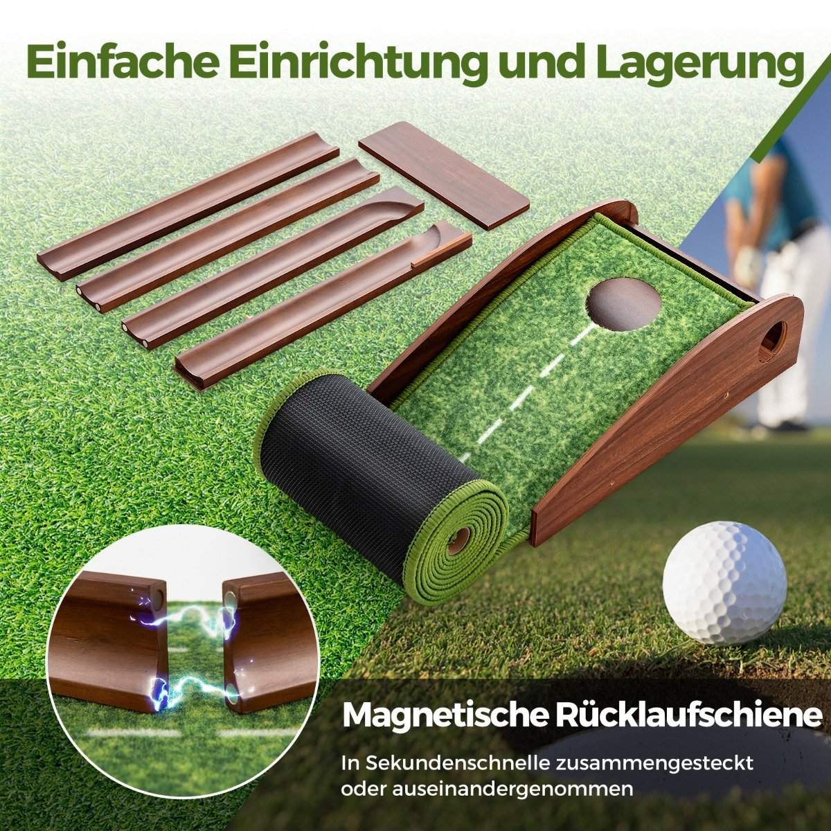 Golf Putting Mat with Auto Ball Return, 1 Hole, 3 Balls