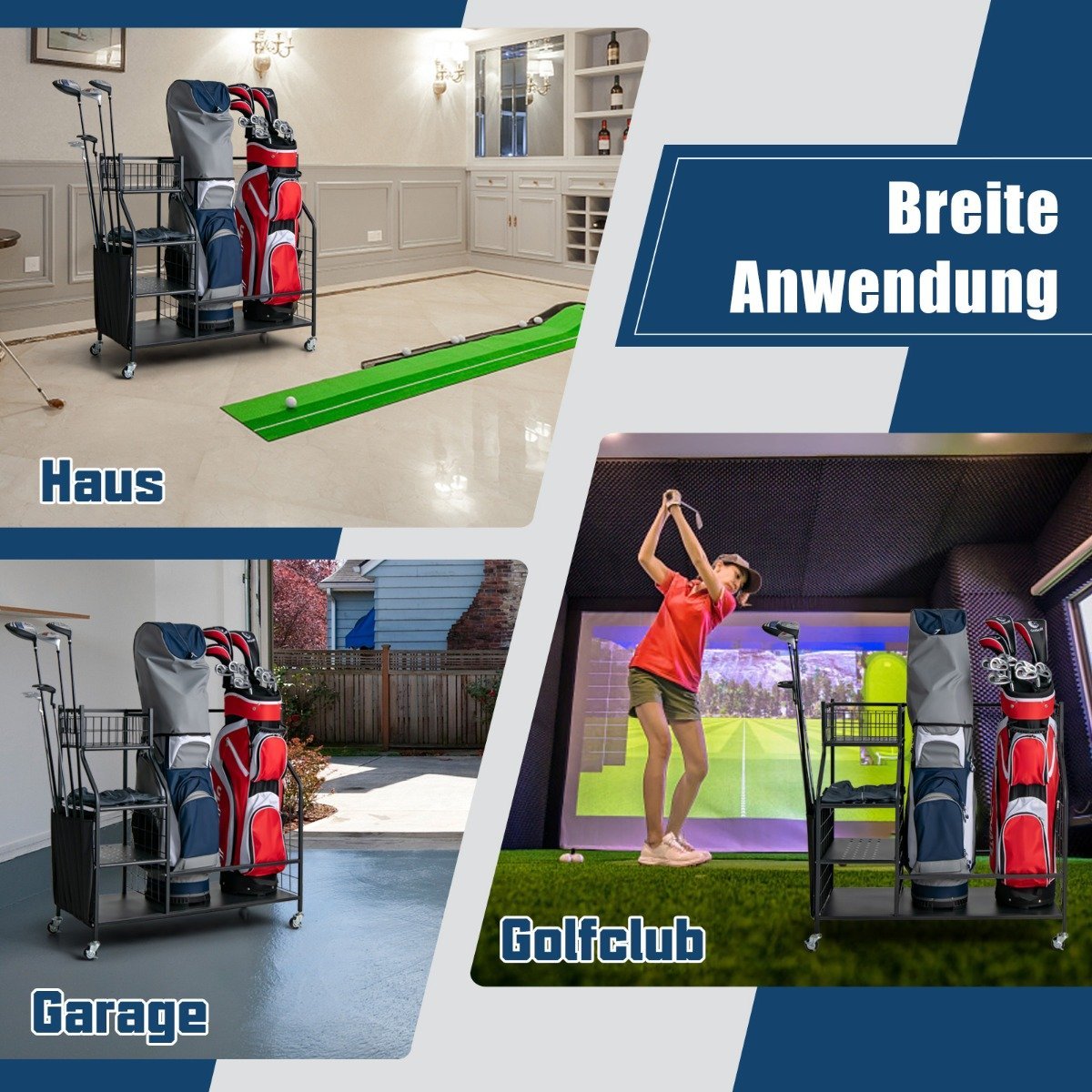Golf bag stand for the garage cart for golf equipment golf bag rack with club holder