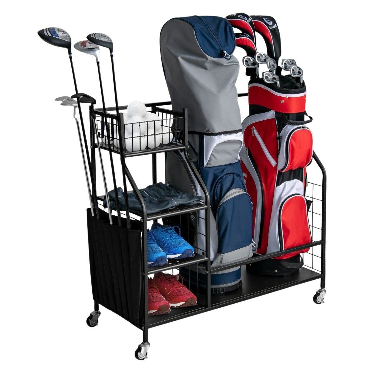 Golf bag stand for the garage cart for golf equipment golf bag rack with club holder