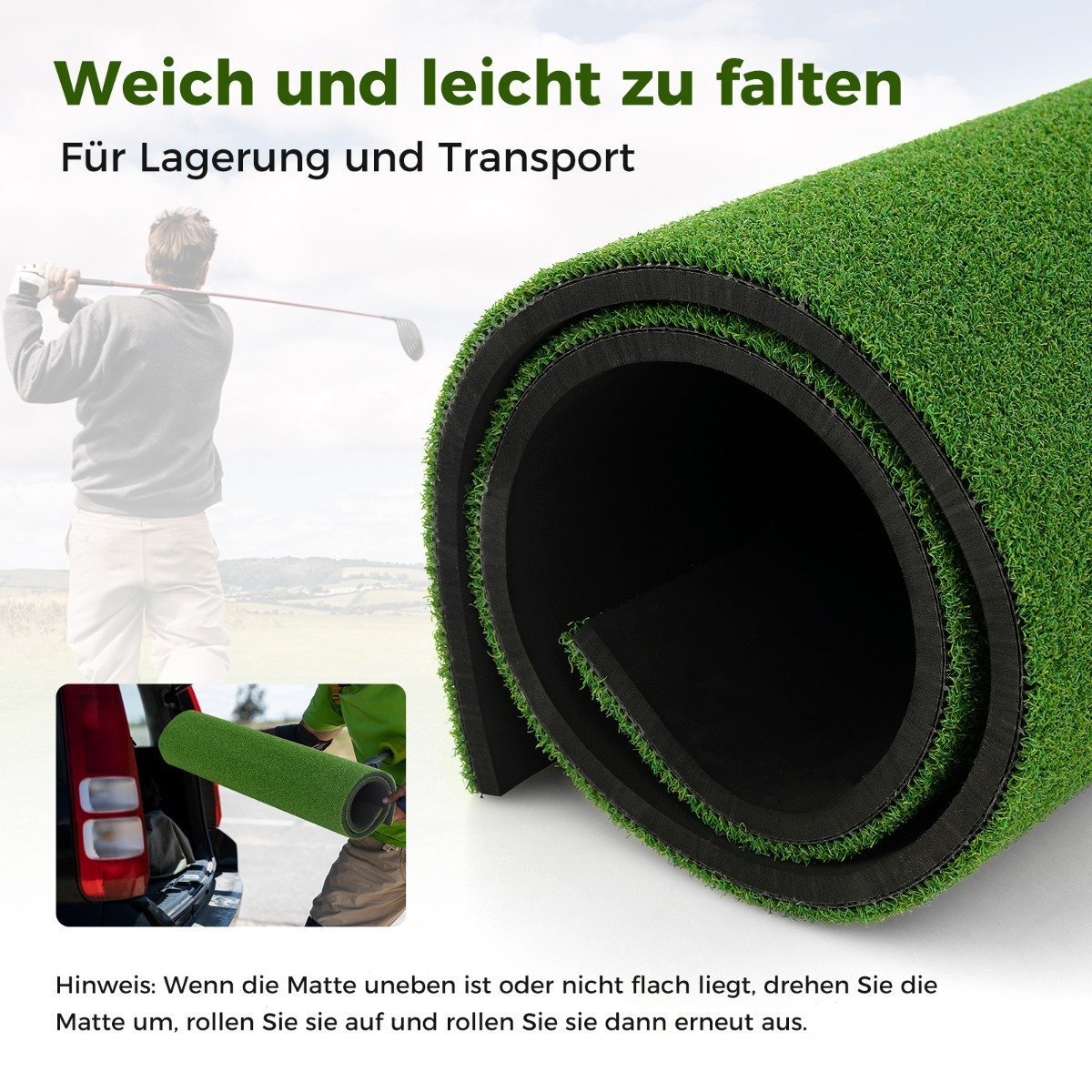 Golf hitting mat 2 rubber tees & 2 alignment rods & 6 tee positions 152 x 117 cm thickness 32 mm