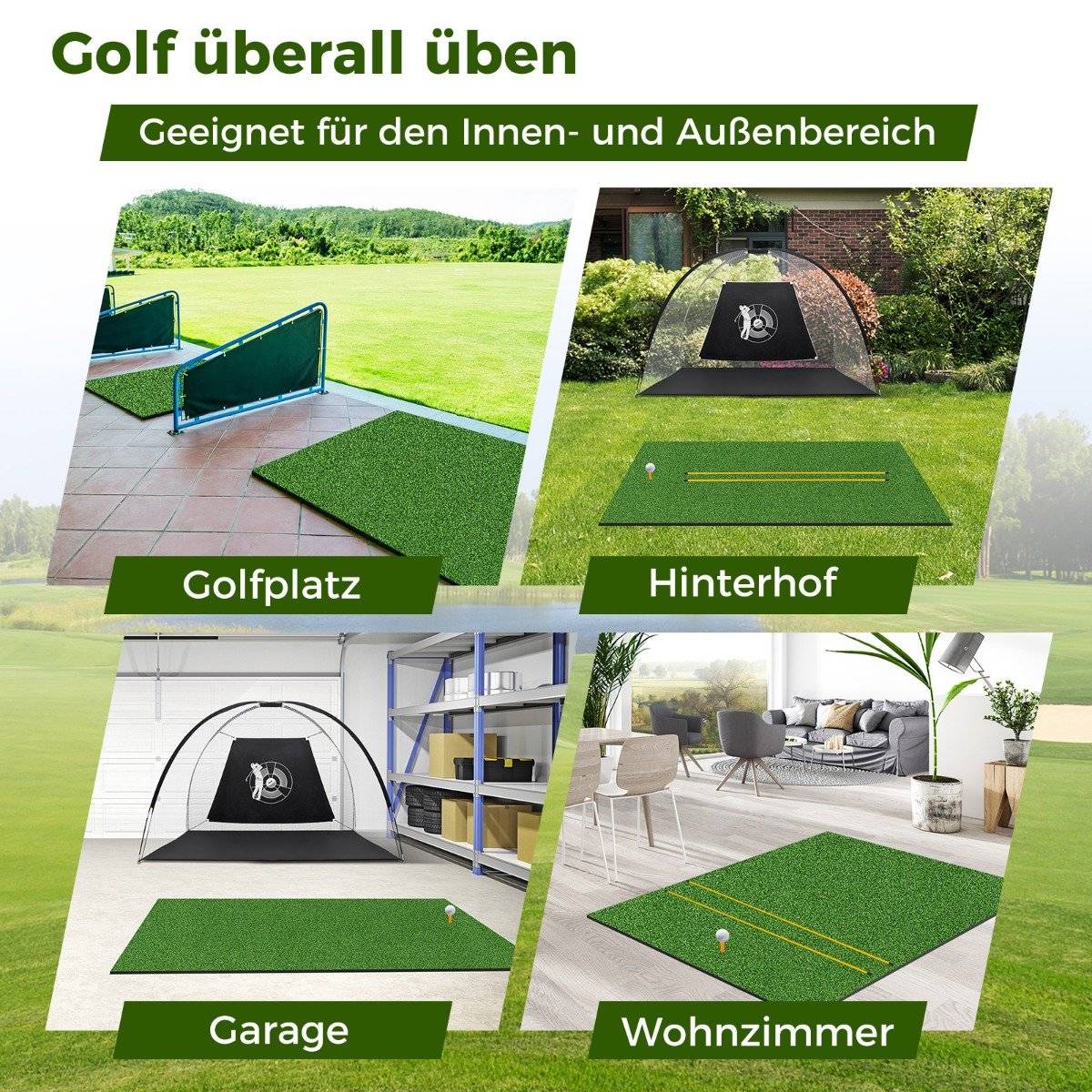 Golf hitting mat 2 rubber tees & 2 alignment rods & 6 tee positions 152 x 117 cm thickness 32 mm