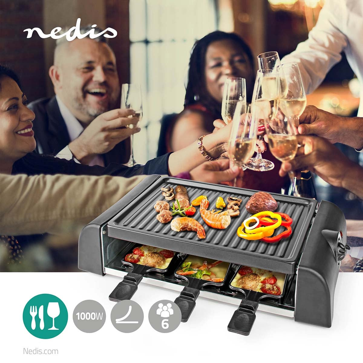 Gourmet / Raclette | Grill | 6 Persons | Spatula | Temperature setting | Non-stick coating | Rectangle