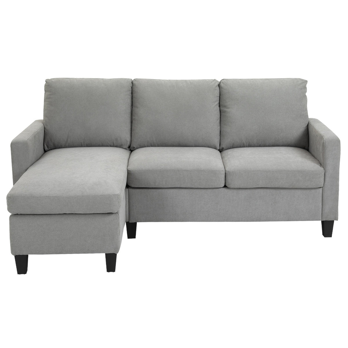 Gray Corner Sofa with Chaise, Polyester Upholstery