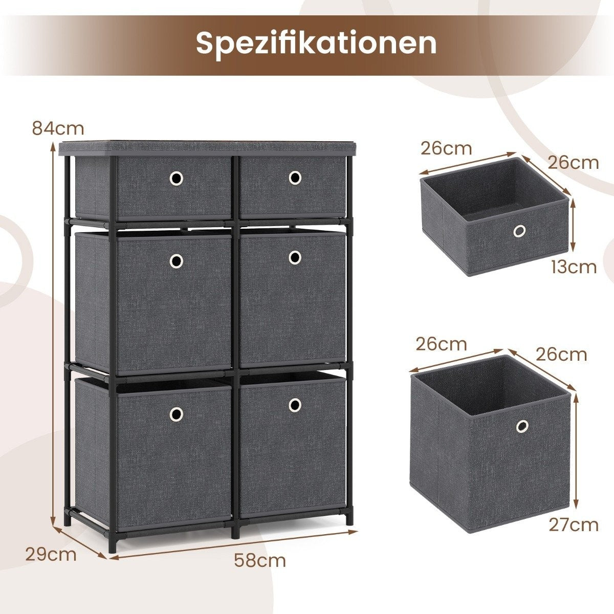 Gray Dresser with 6 Drawers and Metal Frame
