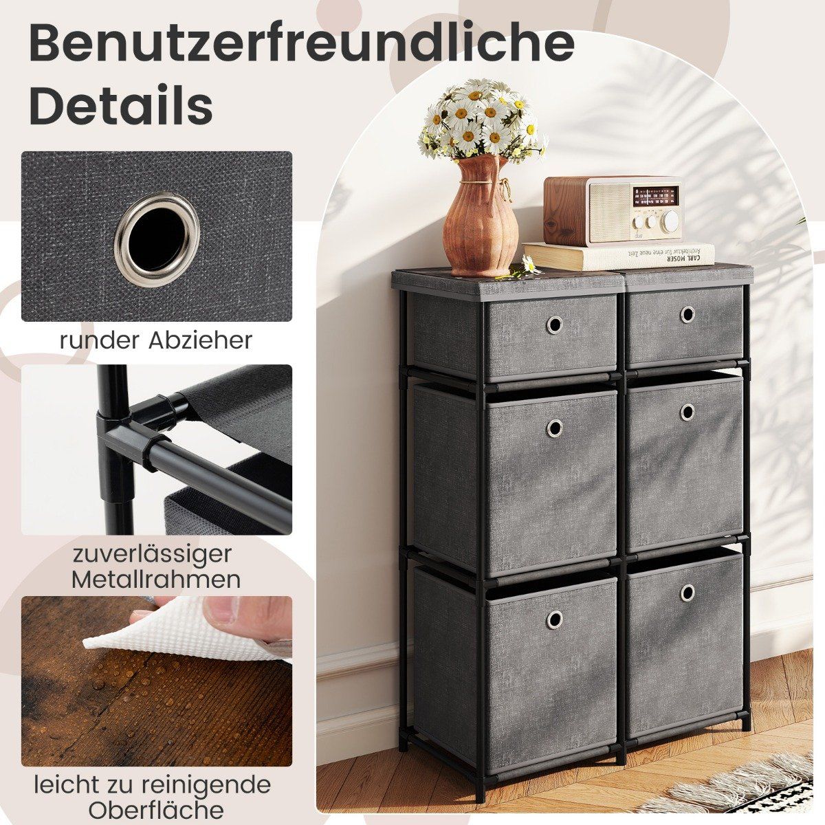 Gray Dresser with 6 Drawers and Metal Frame