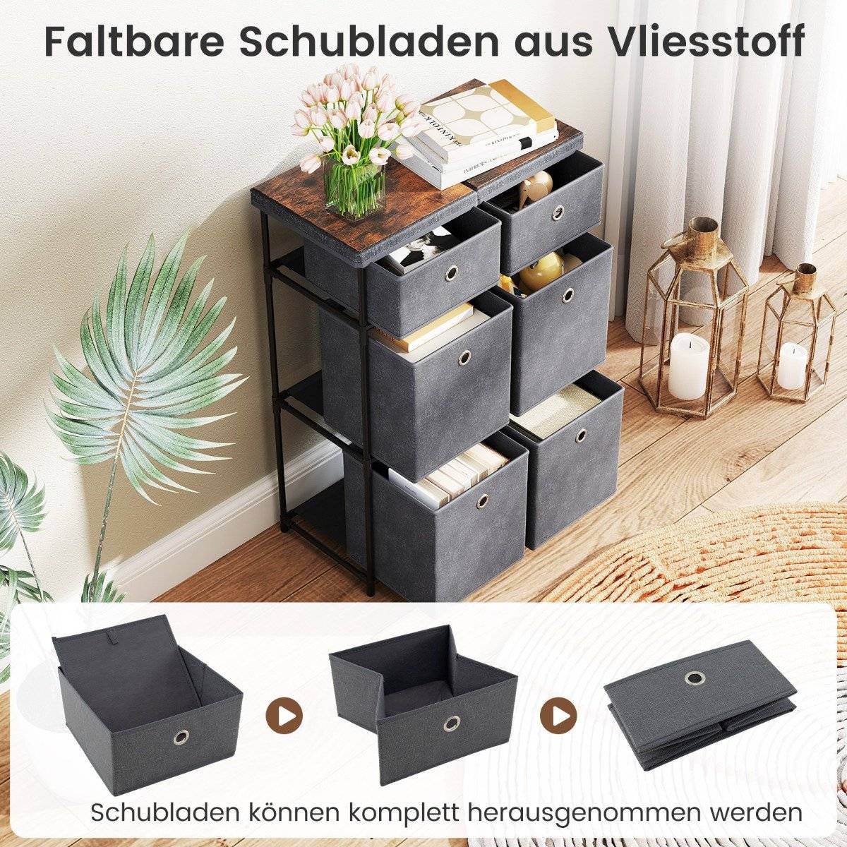 Gray Dresser with 6 Drawers and Metal Frame