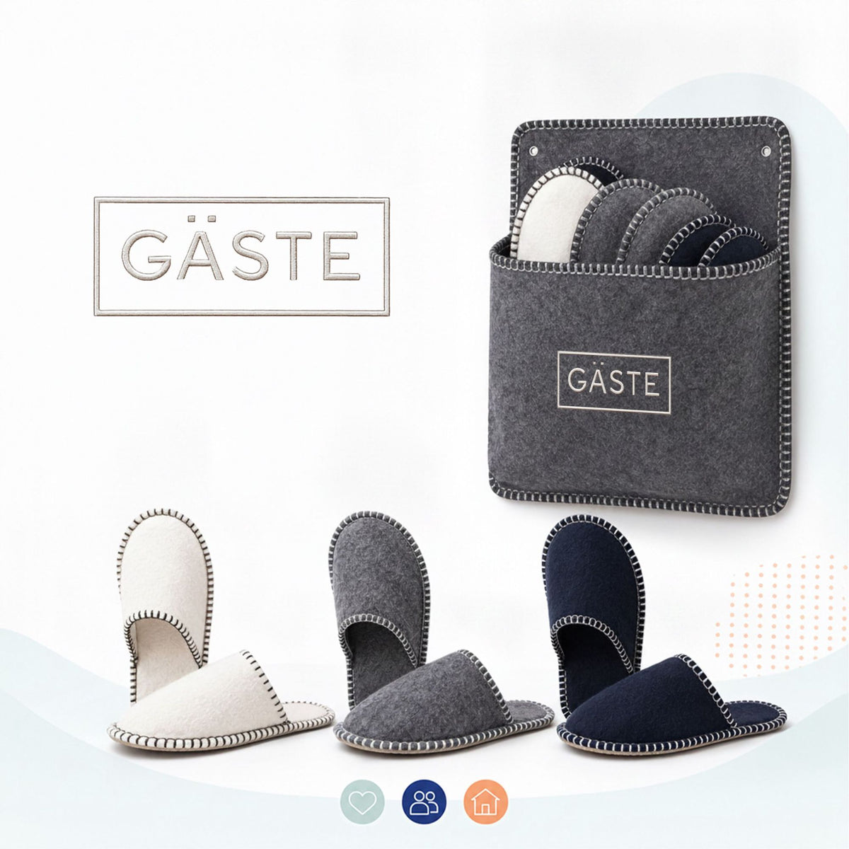 Gray Felt Guest Slippers Set, 6 Pairs with Storage Bag
