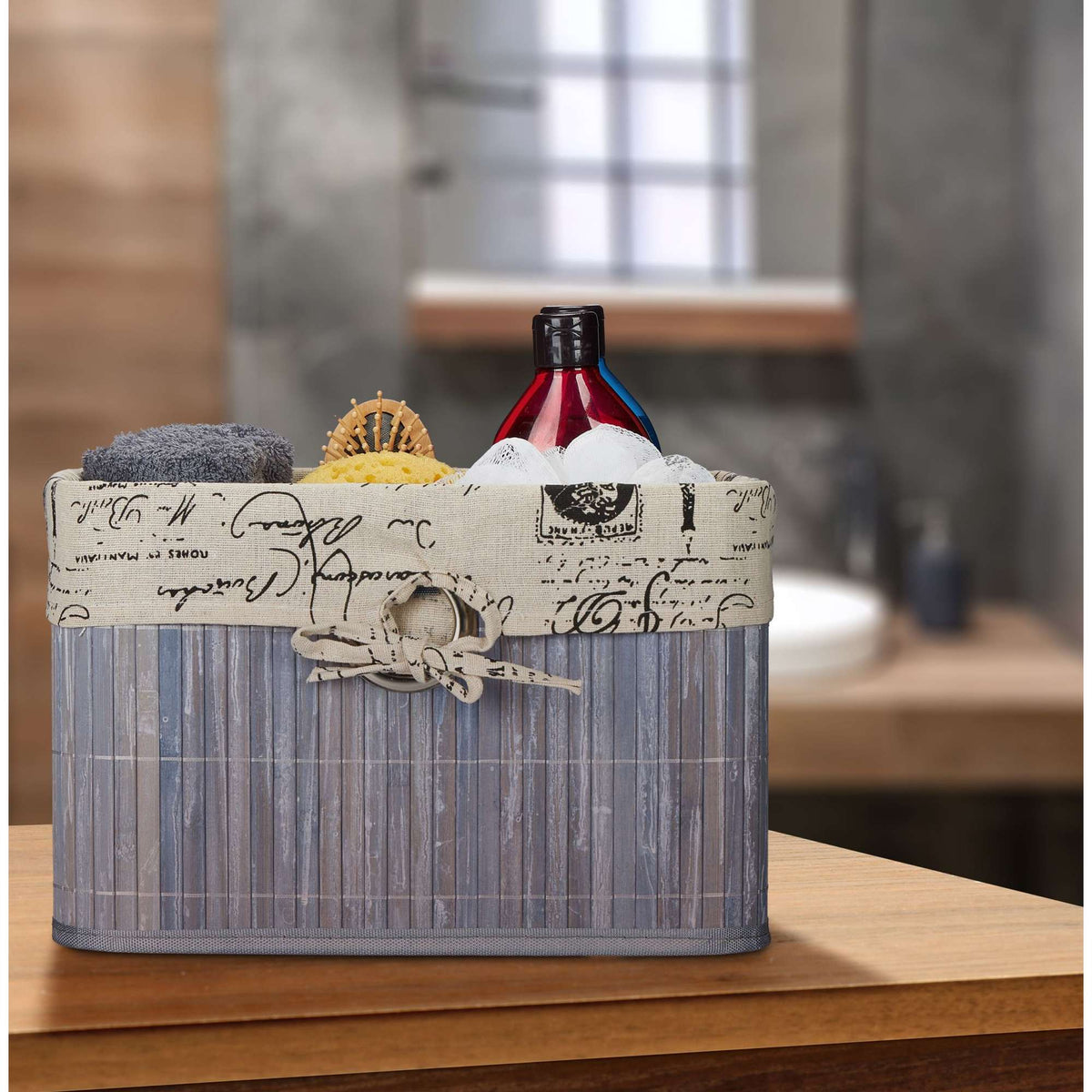 Gray bamboo storage basket
