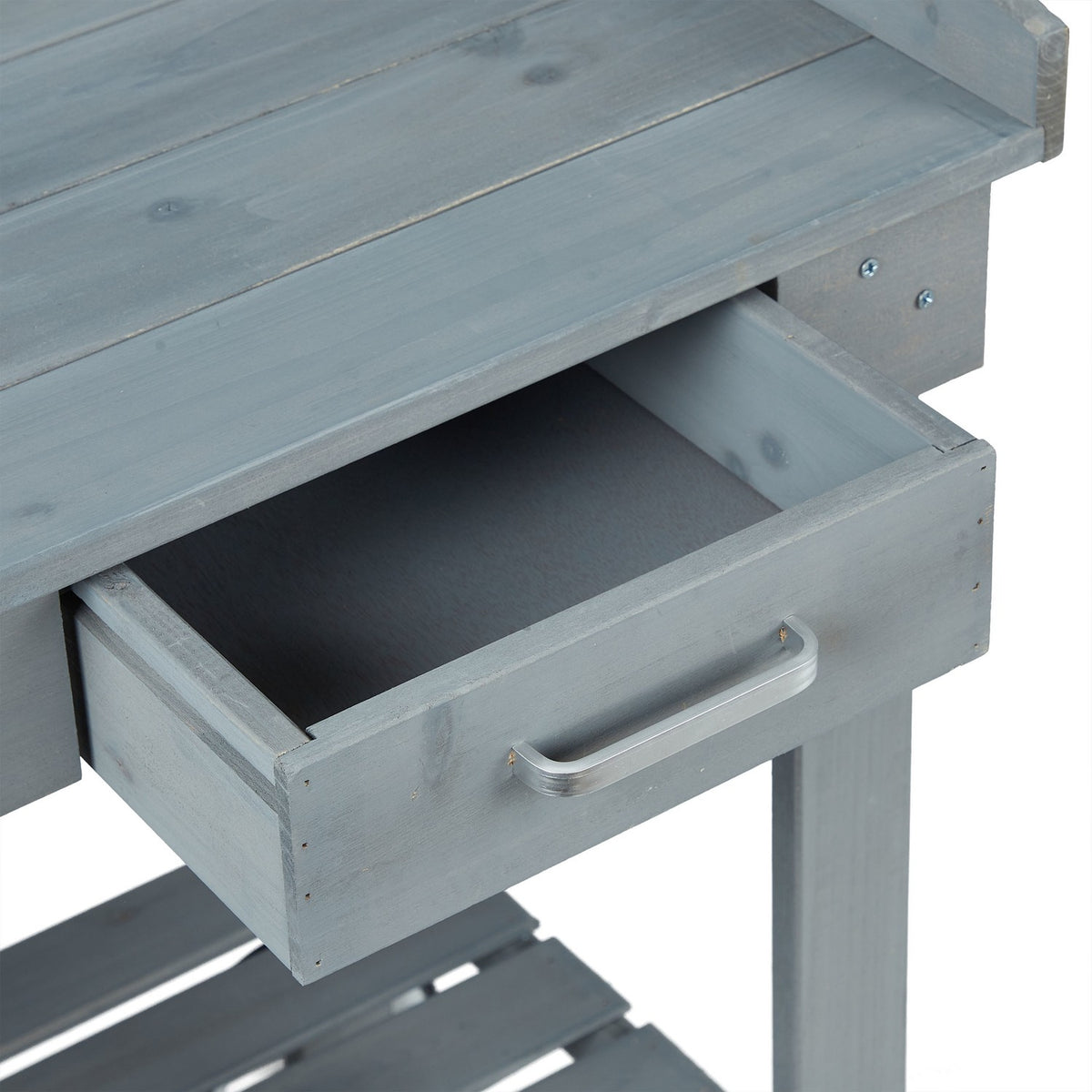 Gray planter table with wheels