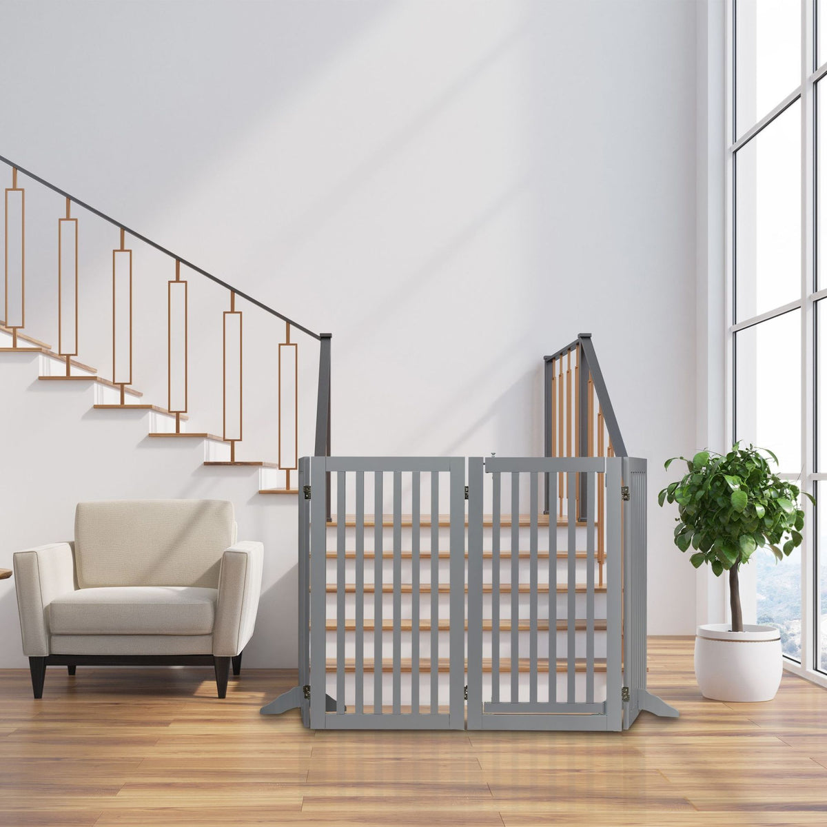 Gray security gate with door 92 cm
