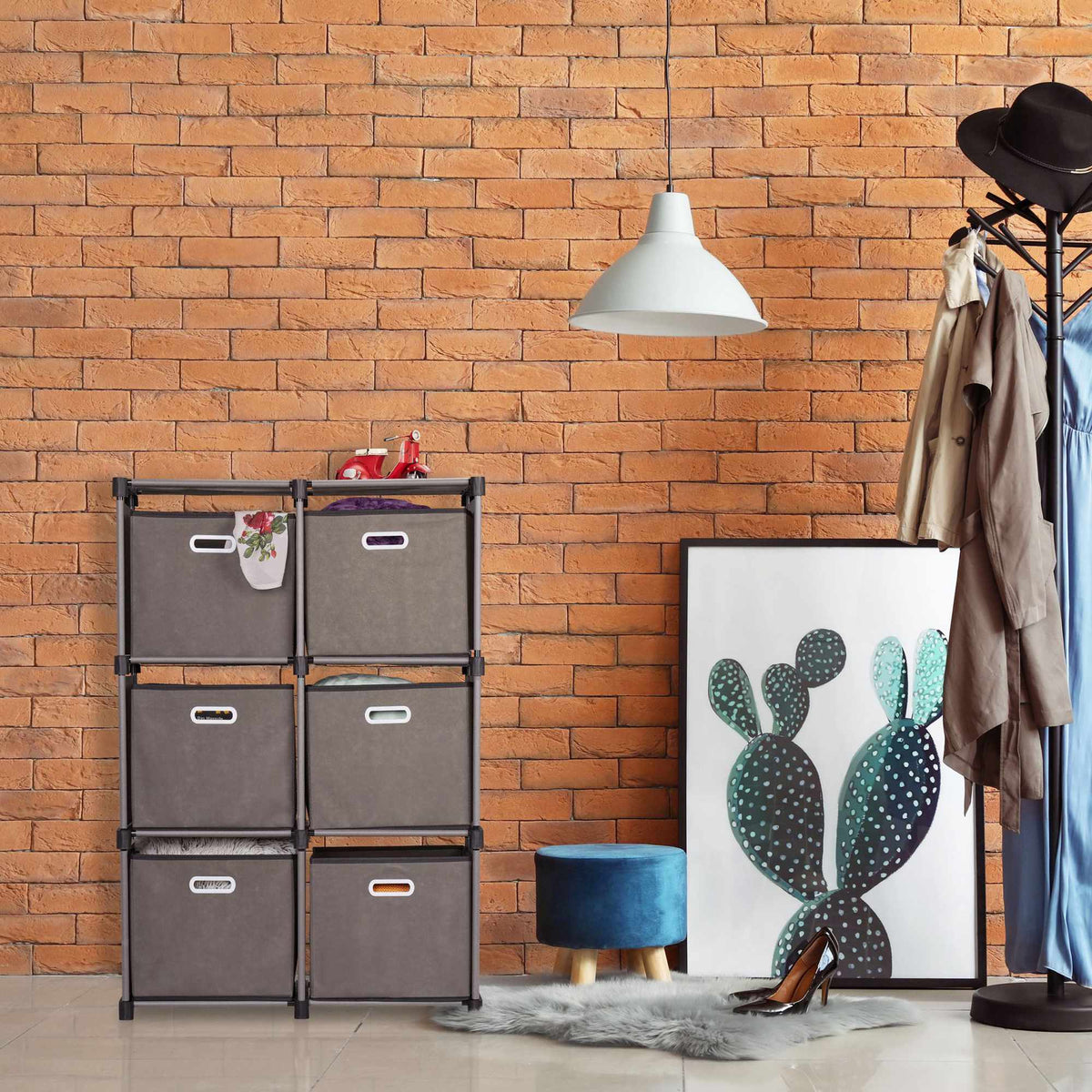 Gray shelf with 6 compartments