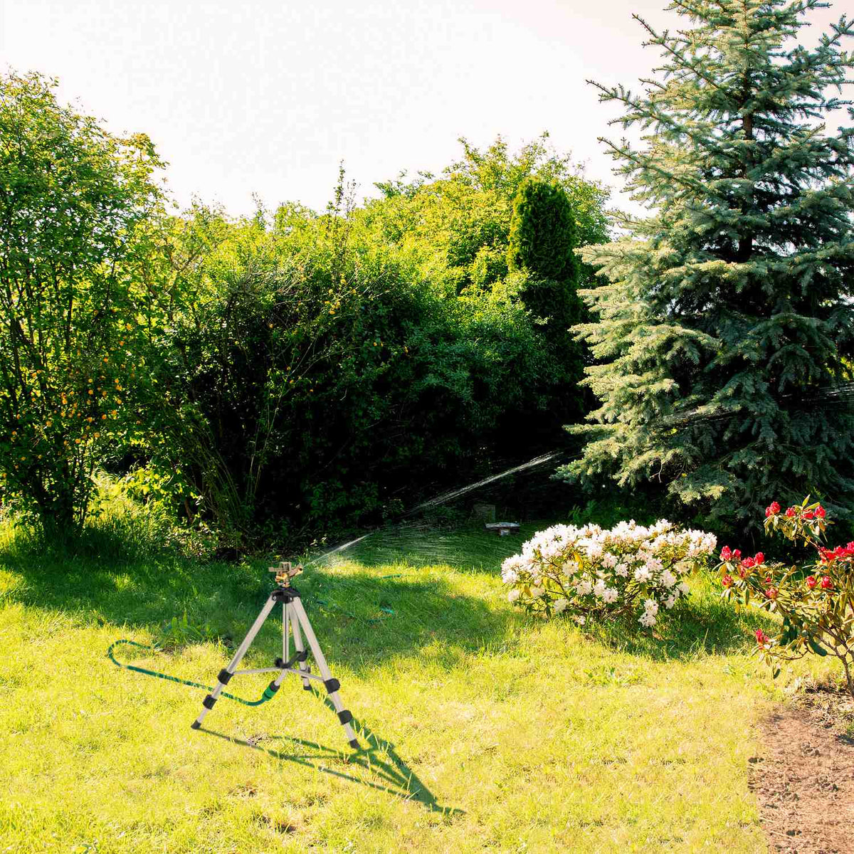 Gray sprinkler with metal stand