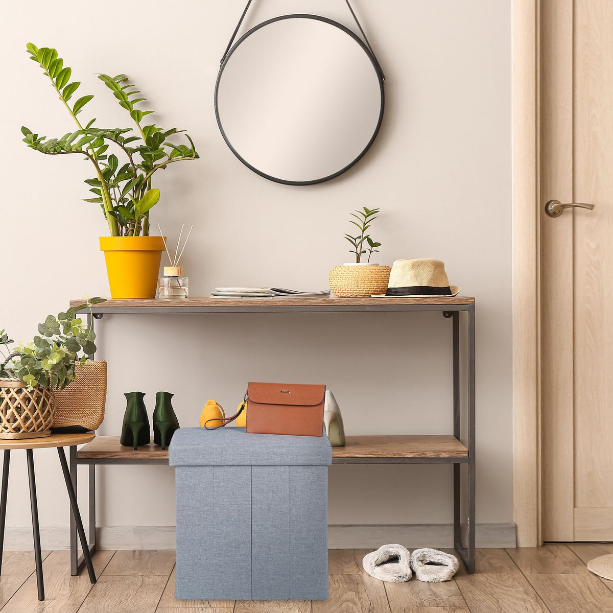 Gray stool with storage space