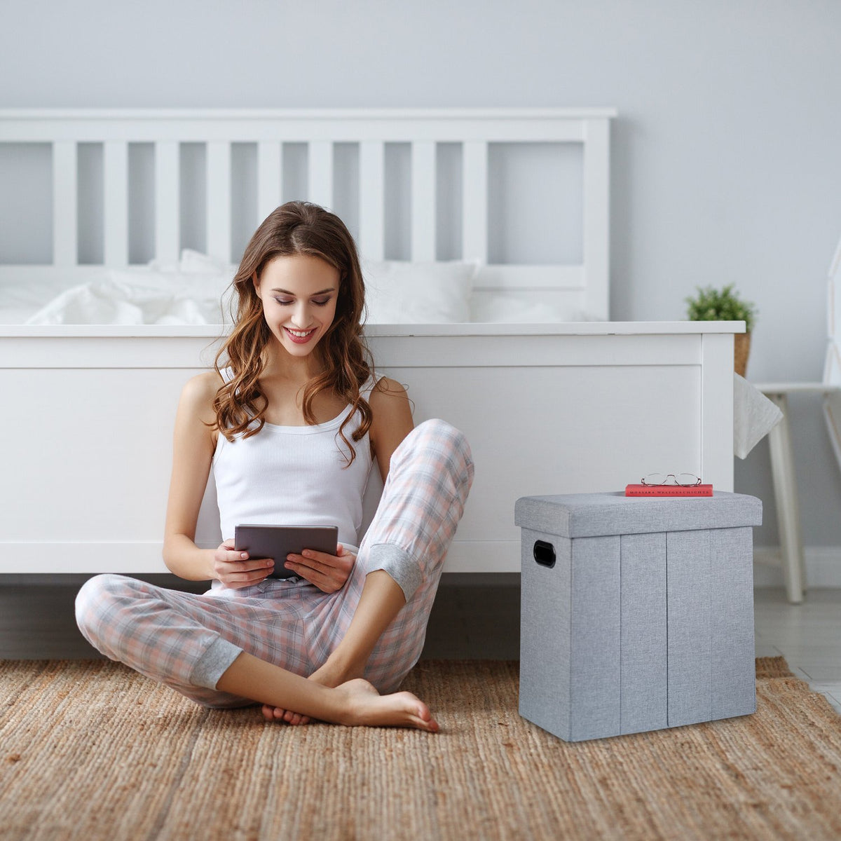 Gray stool with storage space