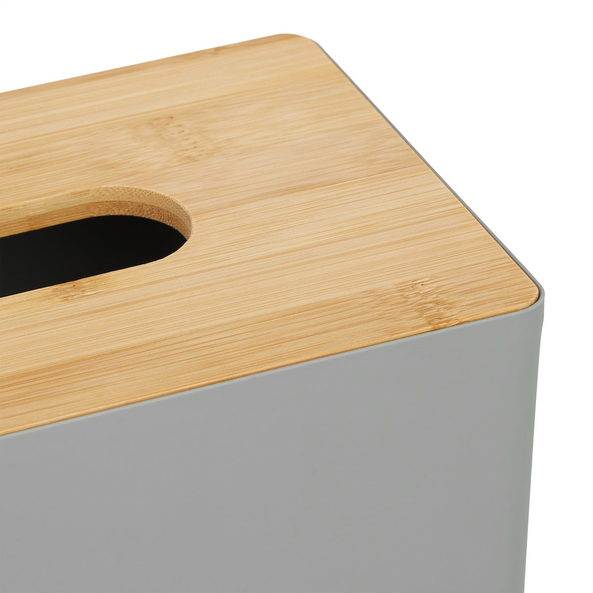 Gray tissue box with bamboo lid