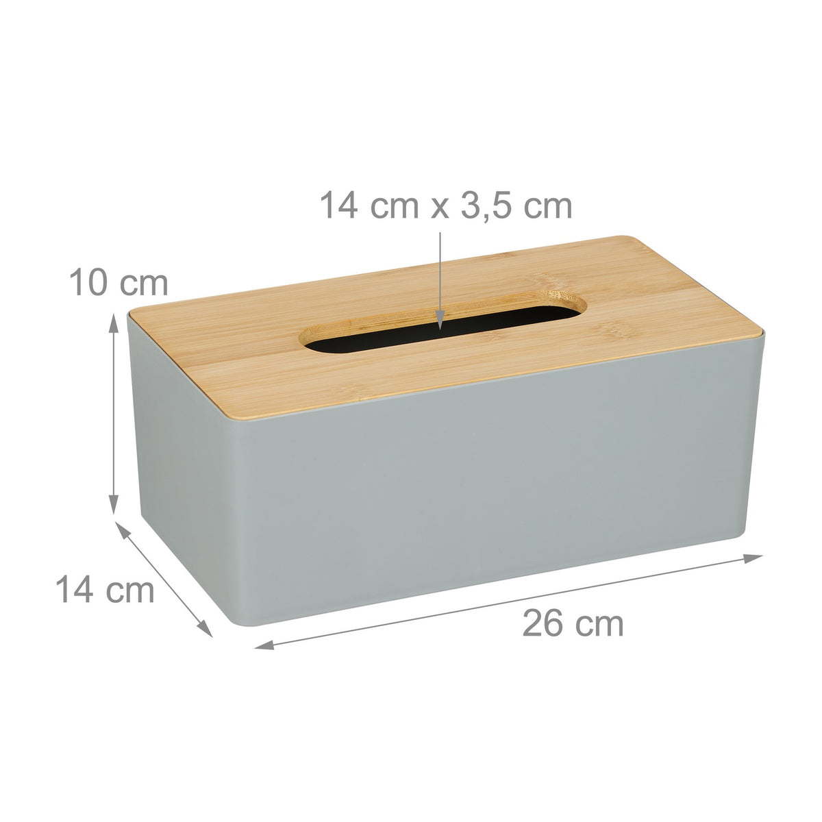 Gray tissue box with bamboo lid