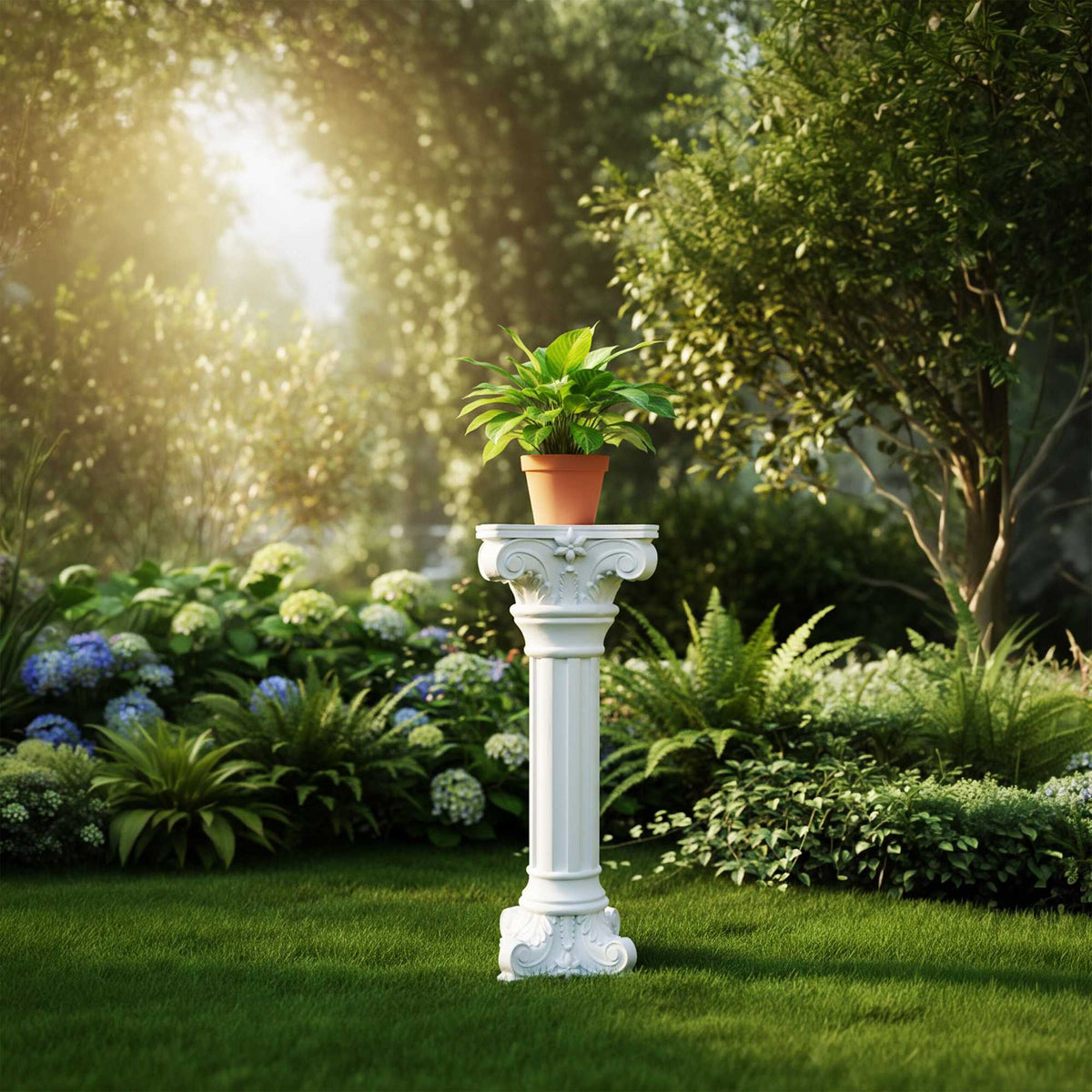 Greek Corinthian-Style Plant Column, 85cm, White