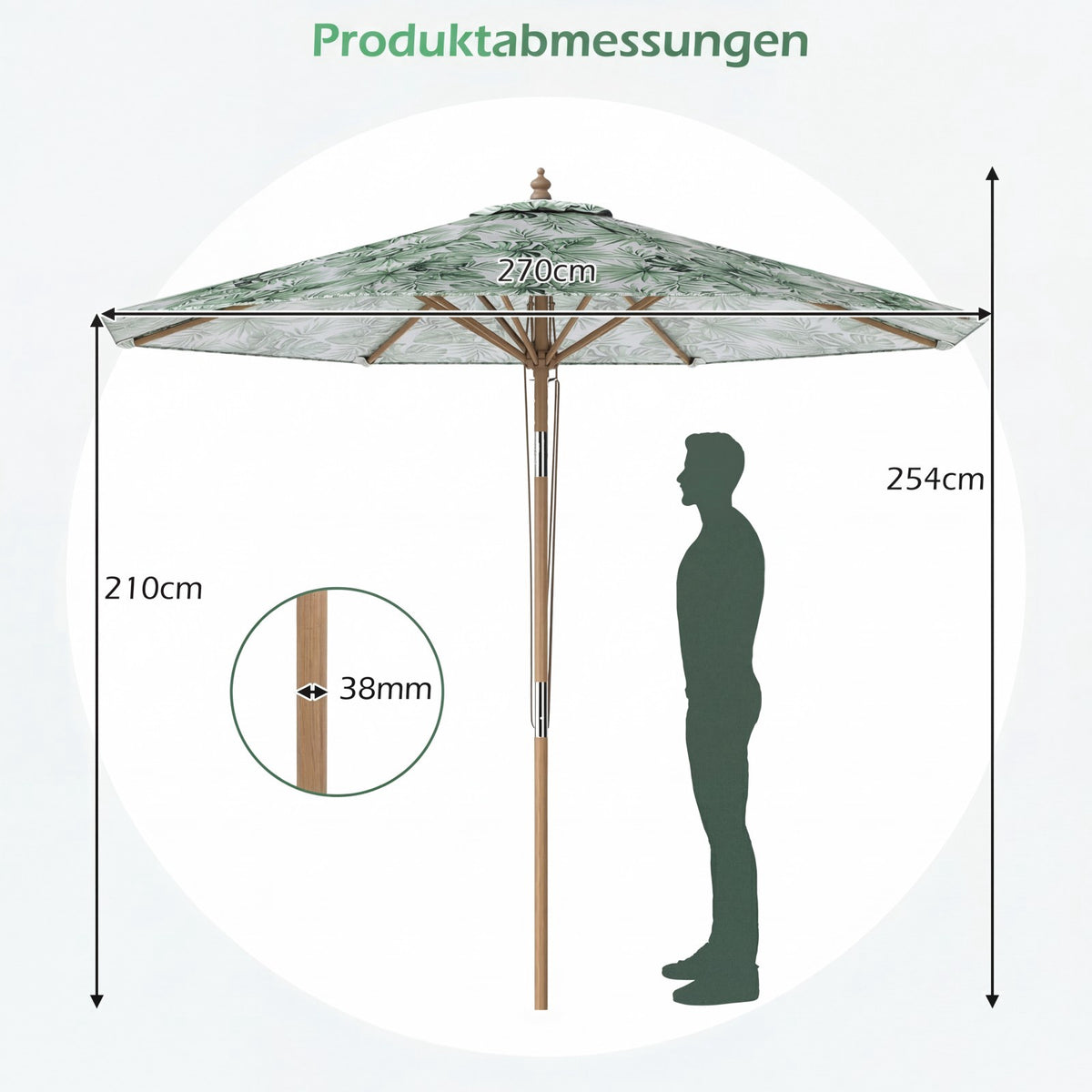 Green 270 cm Patio Umbrella with Tilt and Ventilation