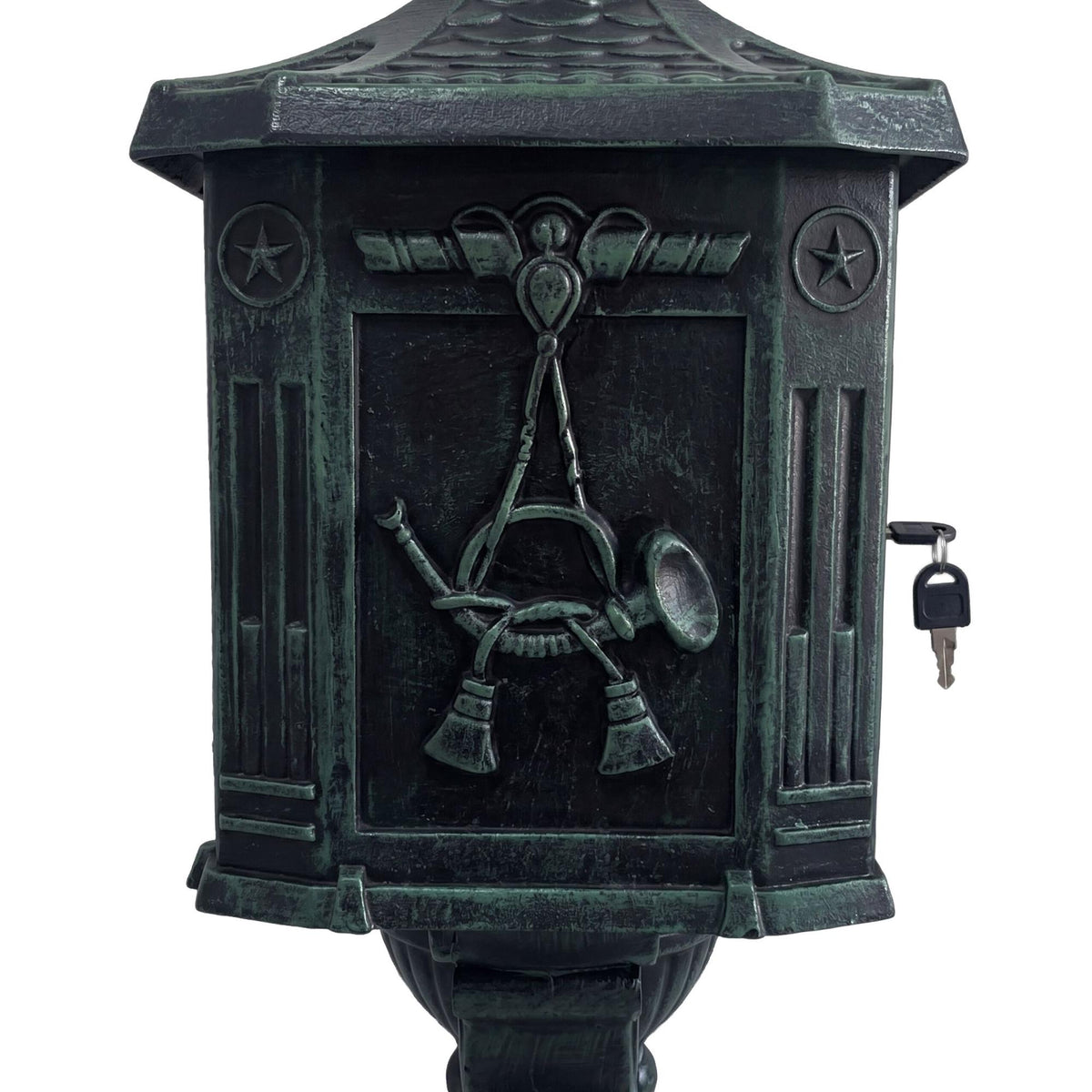 Green Antique Freestanding Column Letterbox, Aluminium