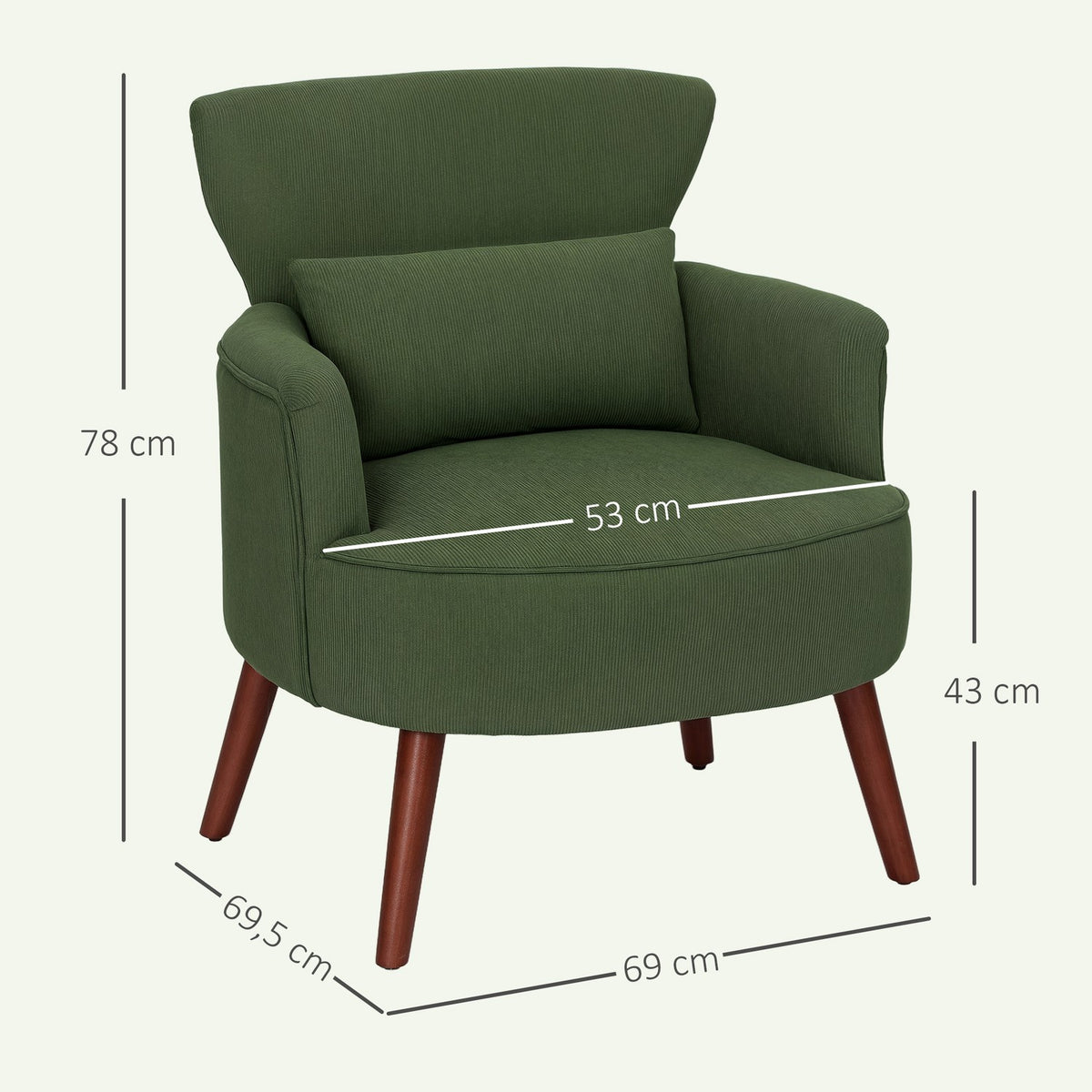 Green Corduroy Wingback Chair – High-Density Foam, 18cm Padding