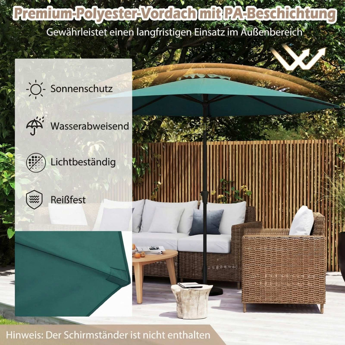 Green Patio Umbrella, 303 cm, Crank Tilt, Weather-Resistant