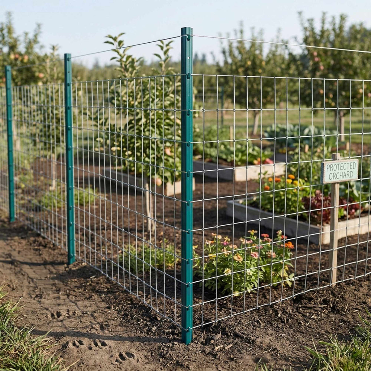 Green Steel Fence Posts with Ground Anchors, 120 cm, Set of 10