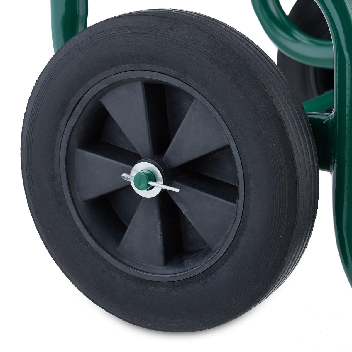 Green firewood cart with rubber tires
