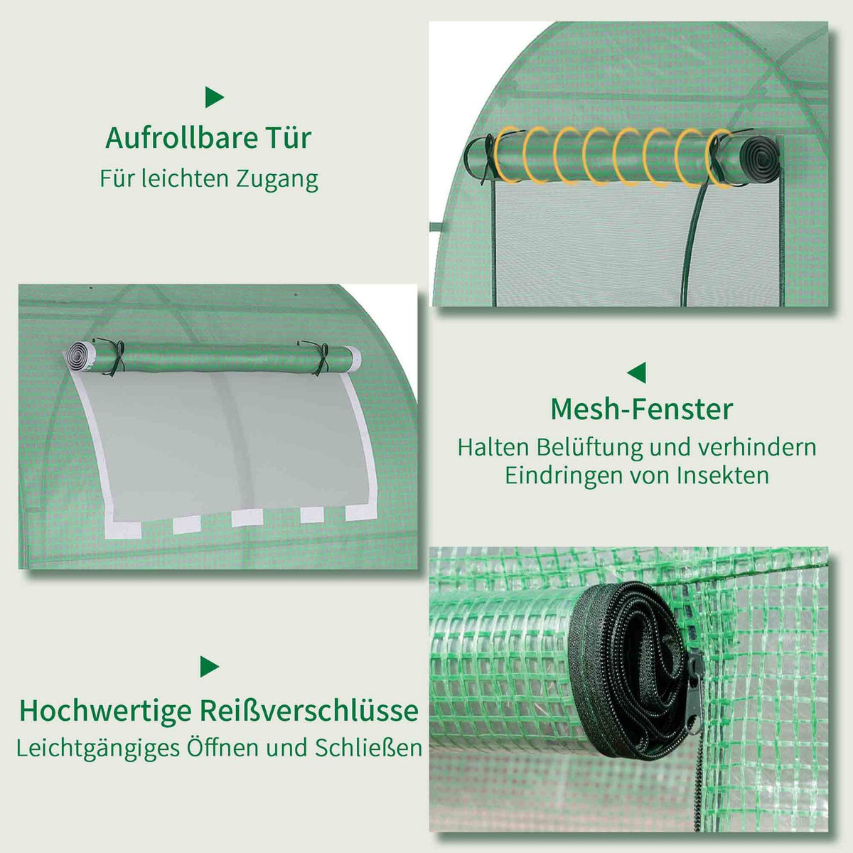 Greenhouse, 180 x 180 x 200 cm film greenhouse with roller door, UV protection, greenhouse, tomato house with side window, PE grid film, winterproof plant house for garden, balcony, green