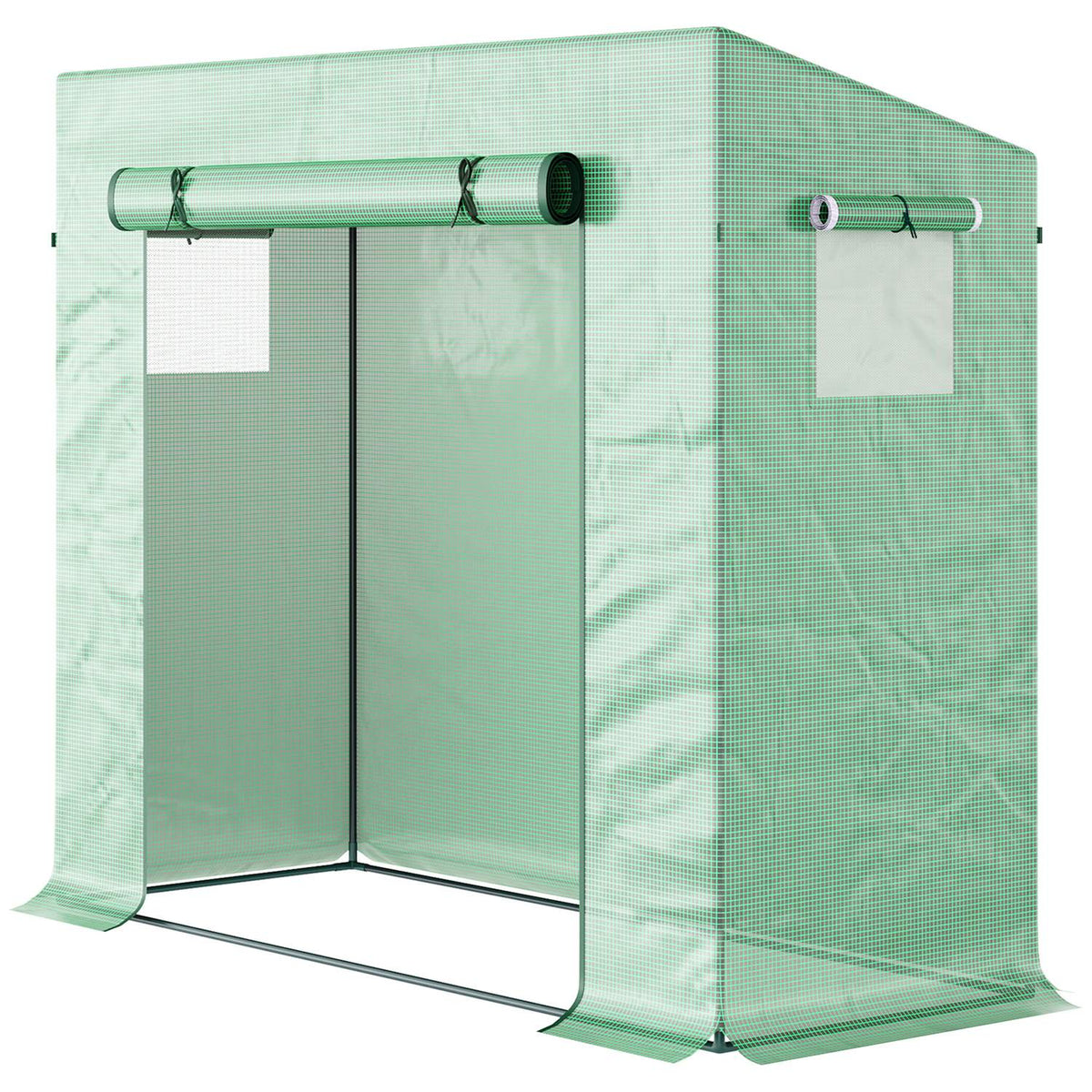 Greenhouse, 200 x 76 x 168 cm film greenhouse with roller door, greenhouse, tomato house with side window, PE grid film, winterproof plant house for garden, balcony, green