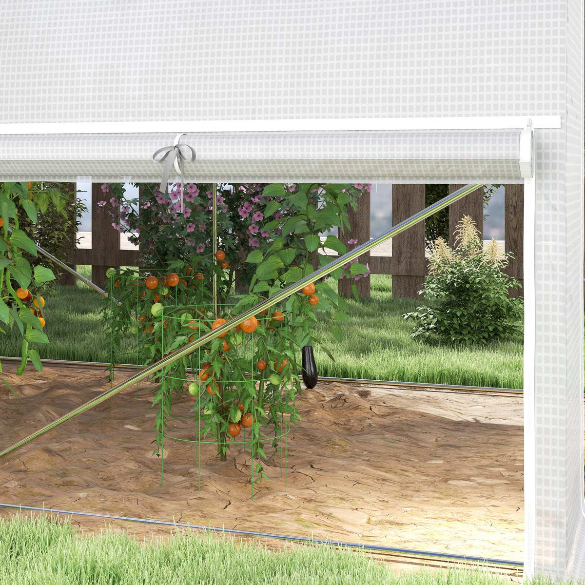 Greenhouse 3 x 2 x 2 m film greenhouse with 4 windows & door, roll-up side walls, UV-resistant film tunnel tomato house with galvanized steel frame, white