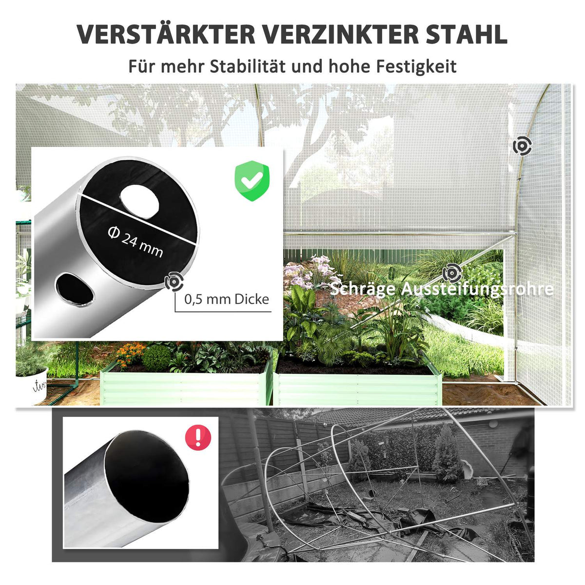 Greenhouse 3 x 2 x 2 m film greenhouse with 4 windows & door, roll-up side walls, UV-resistant film tunnel tomato house with galvanized steel frame, white