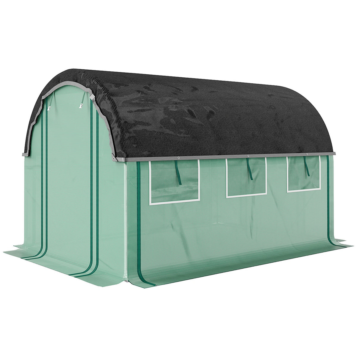 Greenhouse 3 x 2 x 2 m film greenhouse with 6 windows, roller doors, roll-up side walls, UV-resistant film tunnel, winterproof tomato house with ground anchor, green