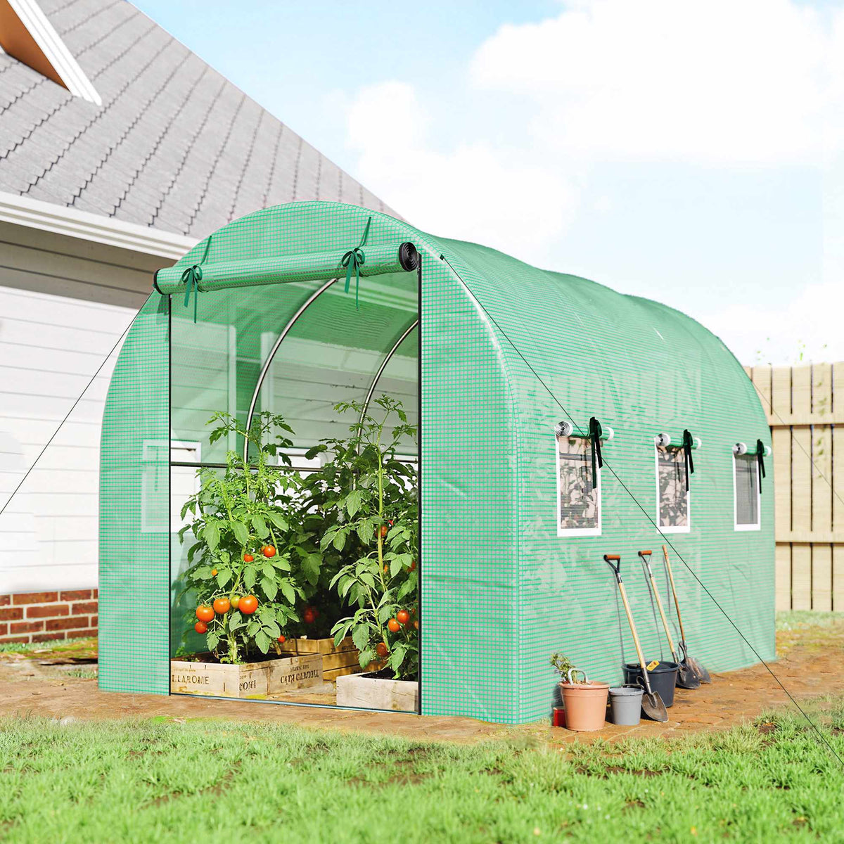Greenhouse 3x2x2m with Roll-Up Doors & Mesh Windows