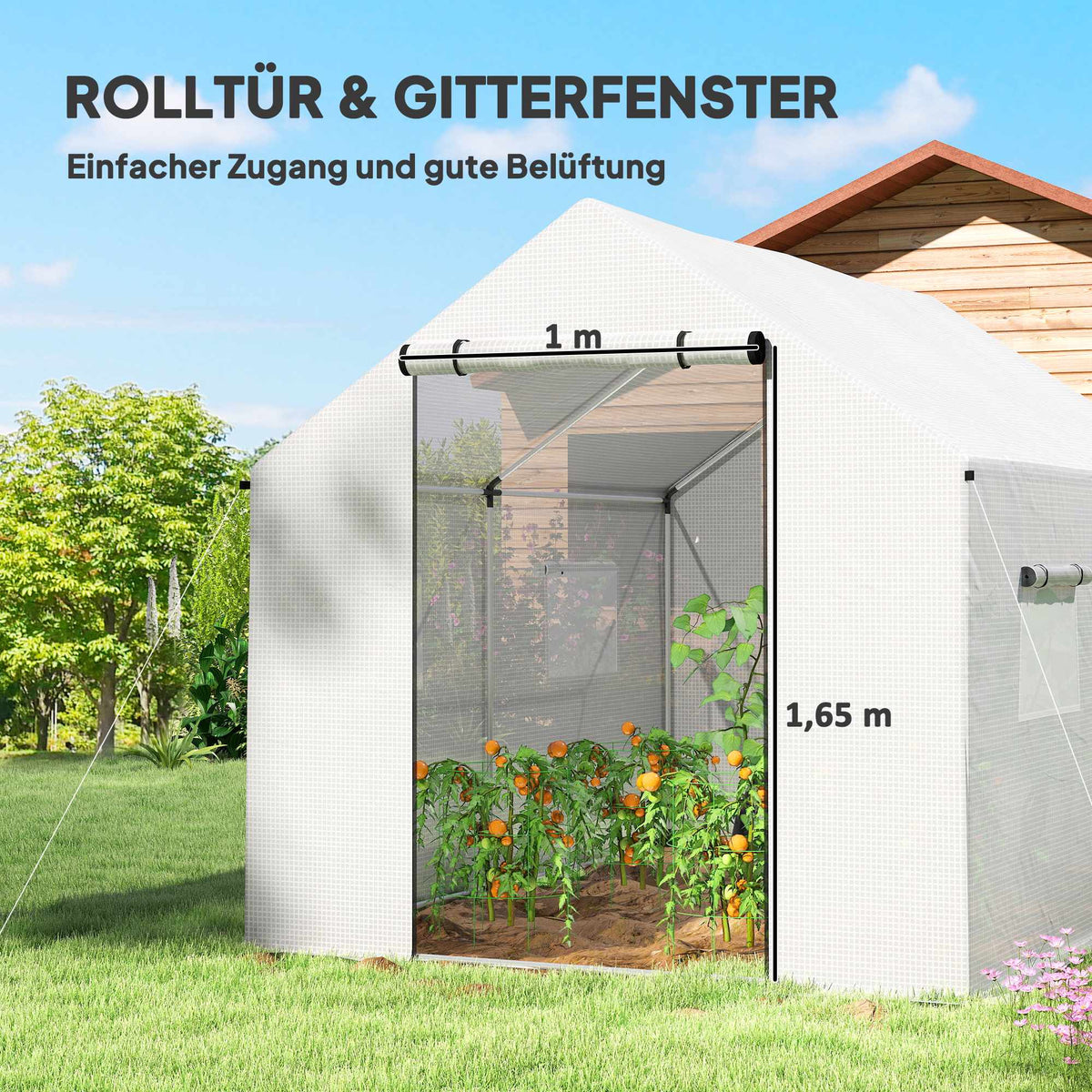 Greenhouse 3x2x2m with UV-Resistant Cover, Mesh Windows