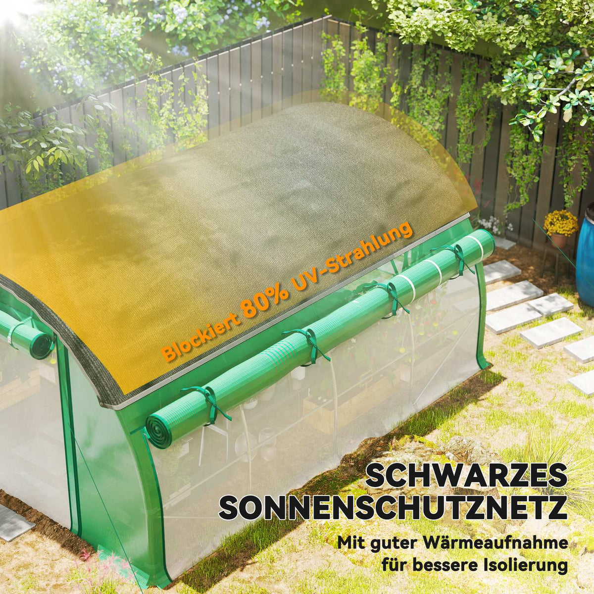 Greenhouse 4 x 3 x 2 m film greenhouse with 8 windows, roller doors, roll-up side walls, UV-resistant film tunnel, winterproof tomato house with ground anchor, green