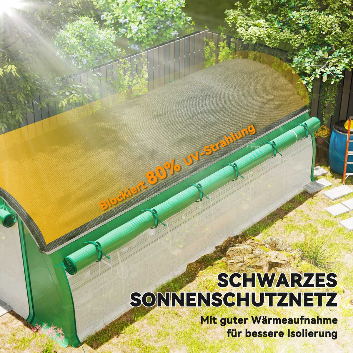 Greenhouse 6 x 3 x 2 m film greenhouse with 12 windows, roller doors, roll-up side walls, UV-resistant film tunnel, winterproof tomato house with ground anchor, green