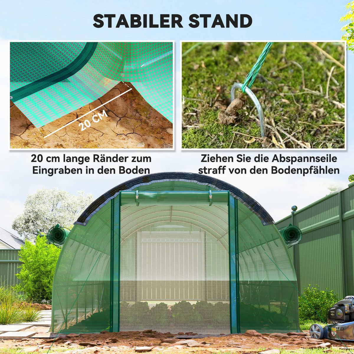 Greenhouse 6 x 3 x 2 m film greenhouse with 12 windows, roller doors, roll-up side walls, UV-resistant film tunnel, winterproof tomato house with ground anchor, green