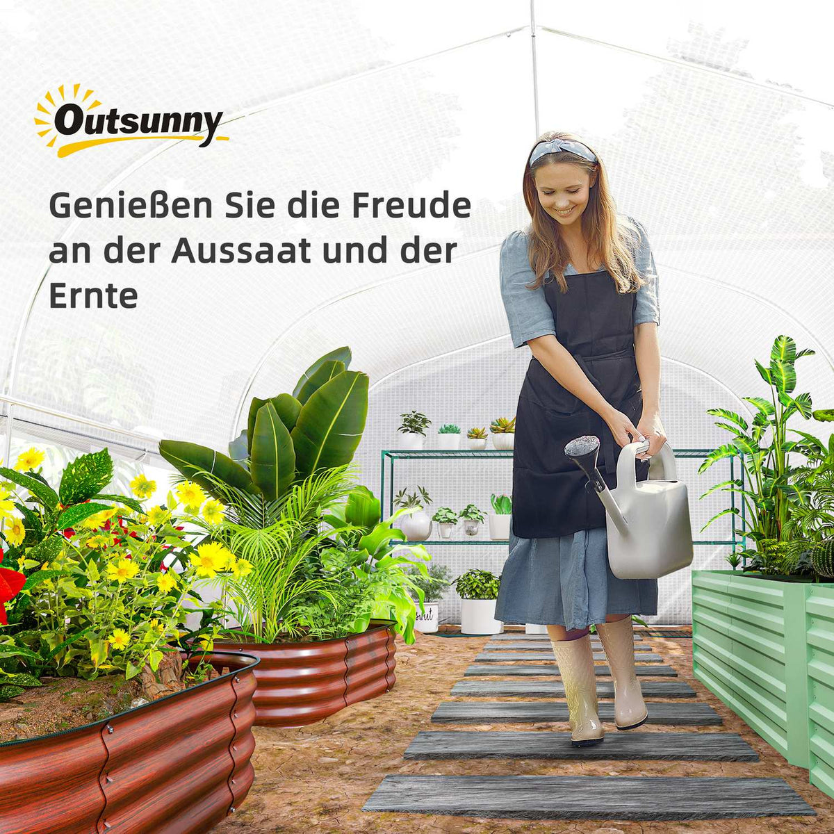 Greenhouse 6 x 3 x 2 m film greenhouse with 8 windows and doors, roll-up side walls, UV-resistant film tunnel, tomato house with galvanized steel frame, white