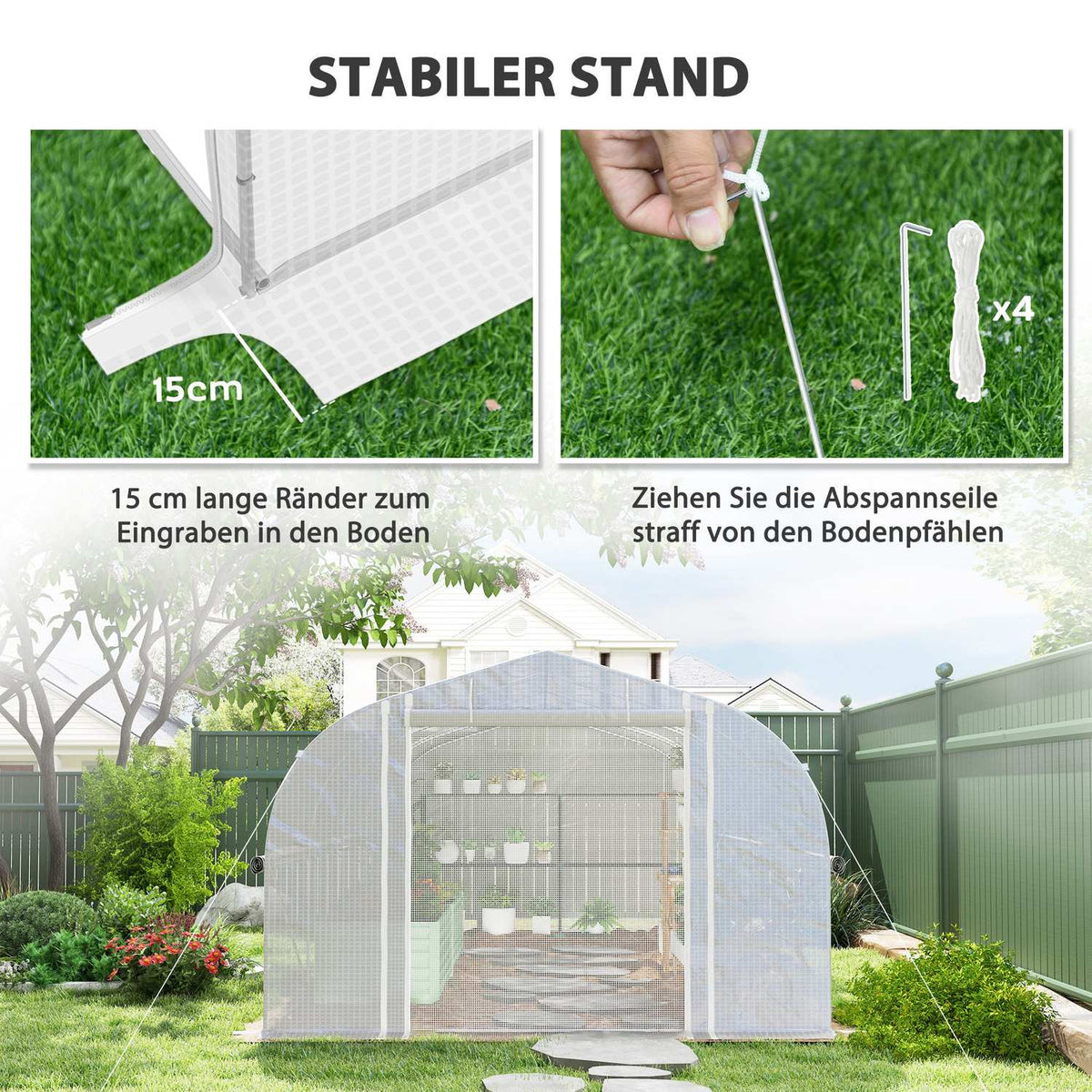 Greenhouse 6 x 3 x 2 m film greenhouse with 8 windows and doors, roll-up side walls, UV-resistant film tunnel, tomato house with galvanized steel frame, white